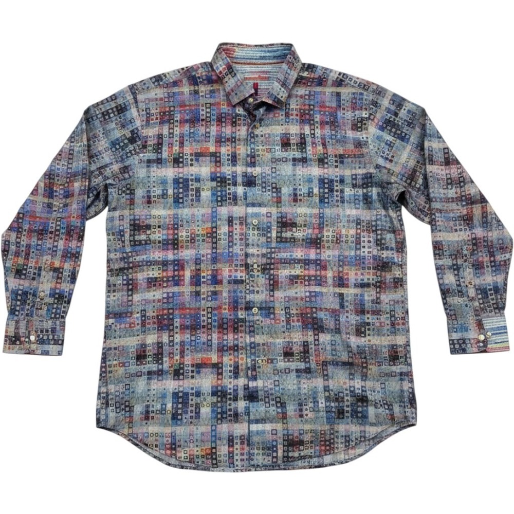 Luchiano Visconti Black Label Geometric Mosaic Shirt 2XLB Multicolor Cotton - Picture 3 of 8